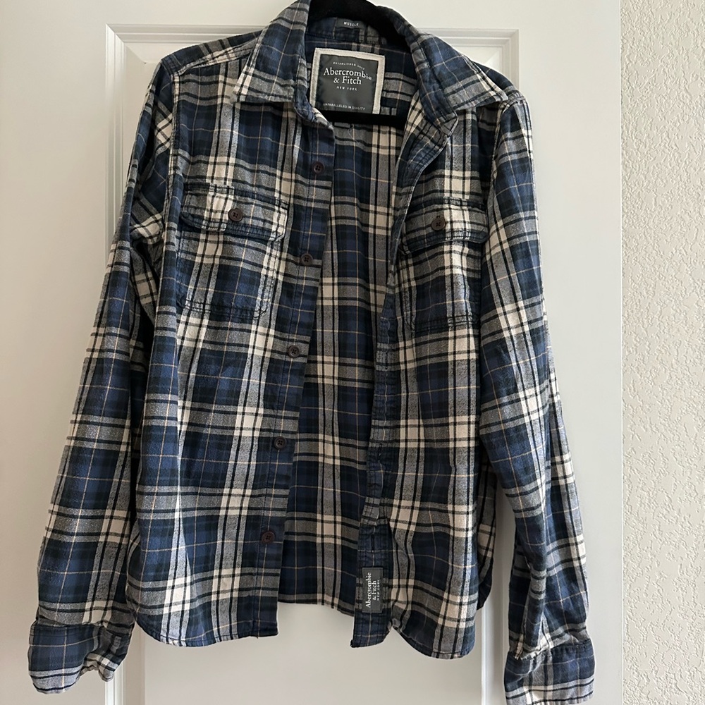 Abercrombie & Fitch Navy and White Checkered Flannel Shirt
